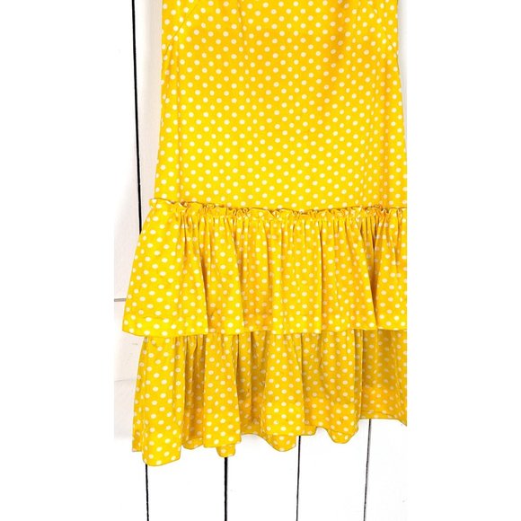 Vintage yellow white polka dot ruffle sleeveless midi dress - Picture 3 of 4
